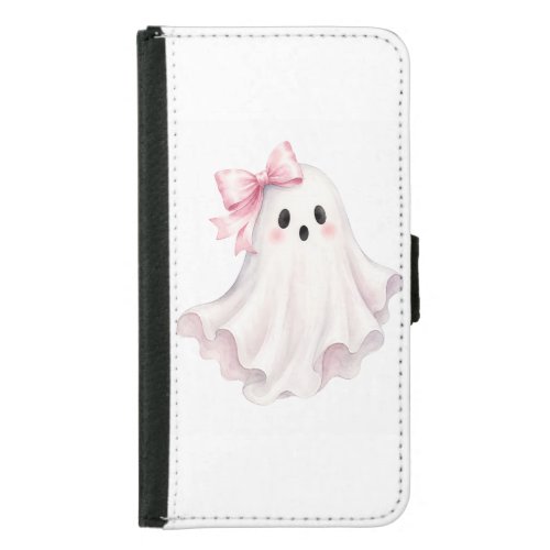 Cute Pink Bow Ghost Halloween Sticker Samsung Galaxy S5 Wallet Case