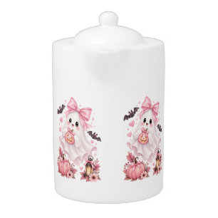 Cute Pink Bow Ghost Halloween Teapot