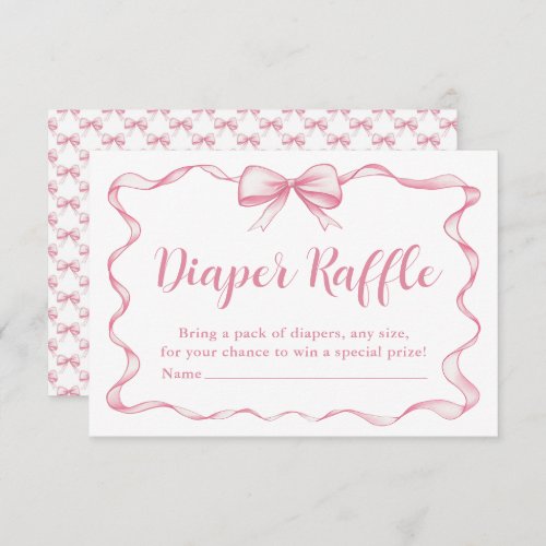 Cute Pink Bow Girl Baby Shower Diaper Raffle Card