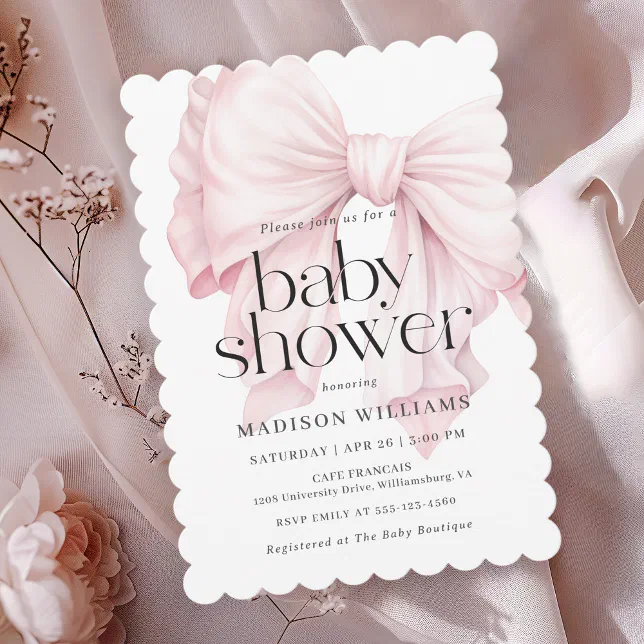 Cute Pink Bow Girl Baby Shower Invitation | Zazzle