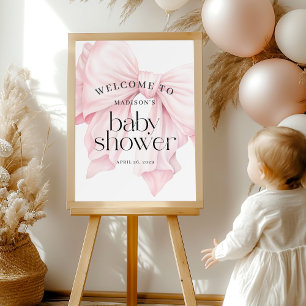 Cute Pink Bow Girl Baby Shower Welcome Foam Board