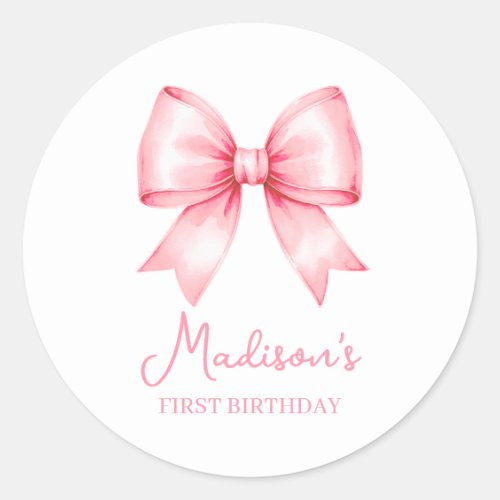 Cute Pink Bow Girl First Birthday