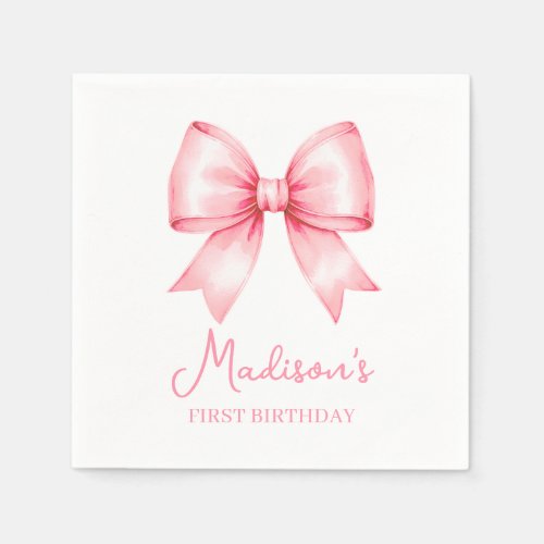 Cute Pink Bow Girl First Birthday