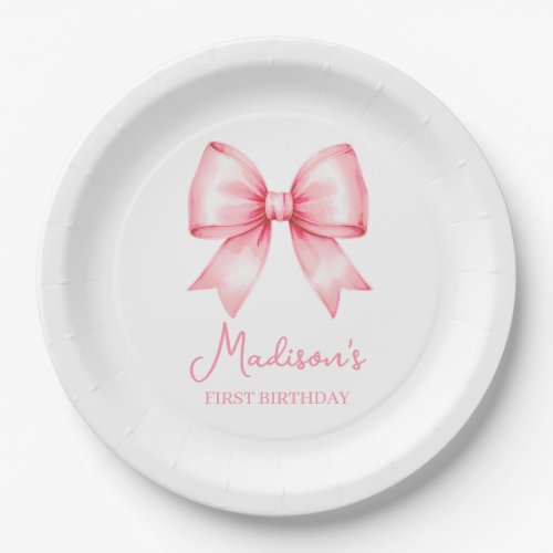 Cute Pink Bow Girl First Birthday