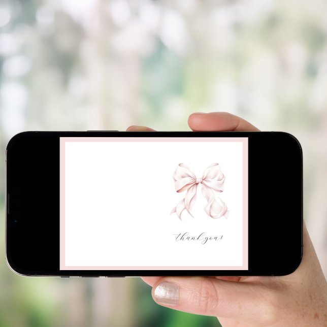 Cute Pink Bow Girl Thank You Card (Front Digital)