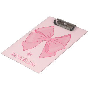 Cute Pink Bow Girl's Monogram and Name Clipboard