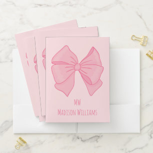 Cute Pink Bow Girl's Monogram and Name Pocket Folder