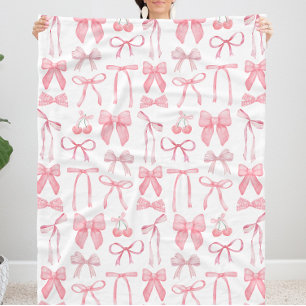 Cute Pink Bow Girly Female Aesthetic Coquette Fleece Blanket