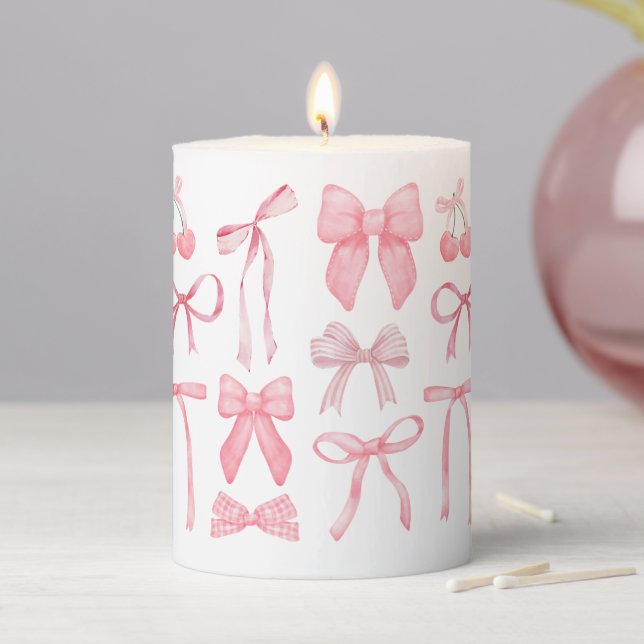 Cute Pink Bow Girly Feminine Aesthetic Coquette Pillar Candle (In Situ)