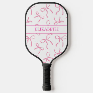 Cute Pink Bow Girly with Name  Carbon Fiber Pickleball Paddle