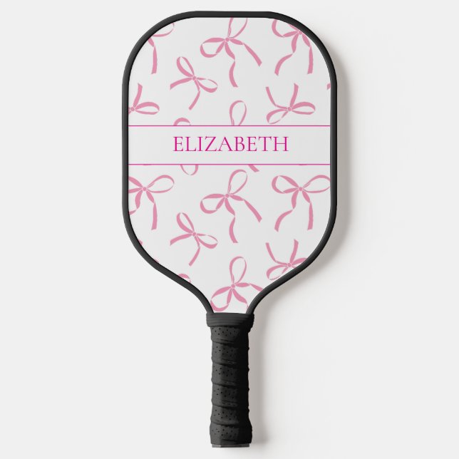 Cute Pink Bow Girly with Name  Carbon Fiber Pickleball Paddle (Front)