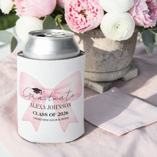 Cute Pink Bow Graduation Cap Graduate Can Cooler