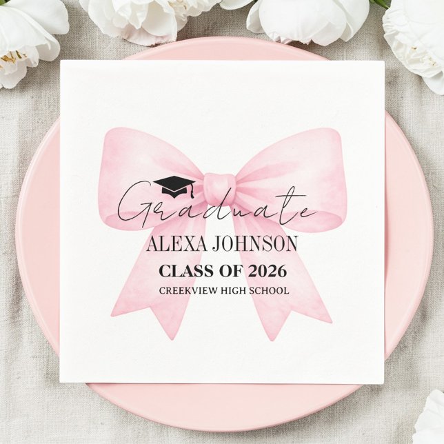 Cute Pink Bow Graduation Cap Graduate Napkins (Creator Uploaded)
