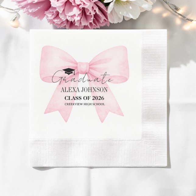 Cute Pink Bow Graduation Cap Graduation Napkins (Creator Uploaded)