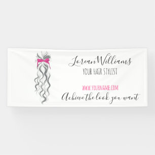 Cute Pink Bow Grey and White Braider Hair Styling Banner