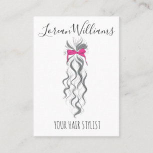 Cute Pink Bow Grey and White Braider Hair Styling Business Card