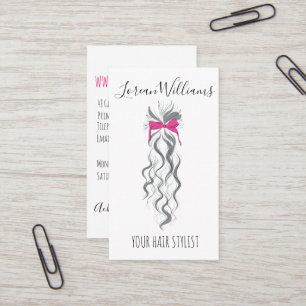 Cute Pink Bow Grey and White Braider Hair Styling Business Card