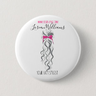 Cute Pink Bow Grey and White Braider Hair Styling Button