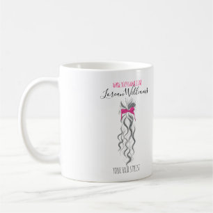 Cute Pink Bow Grey and White Braider Hair Styling Coffee Mug