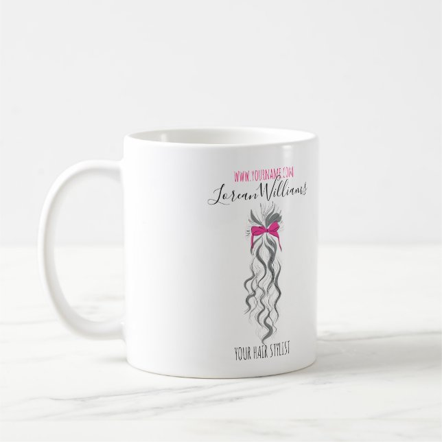 Cute Pink Bow Grey and White Braider Hair Styling  Coffee Mug (Left)