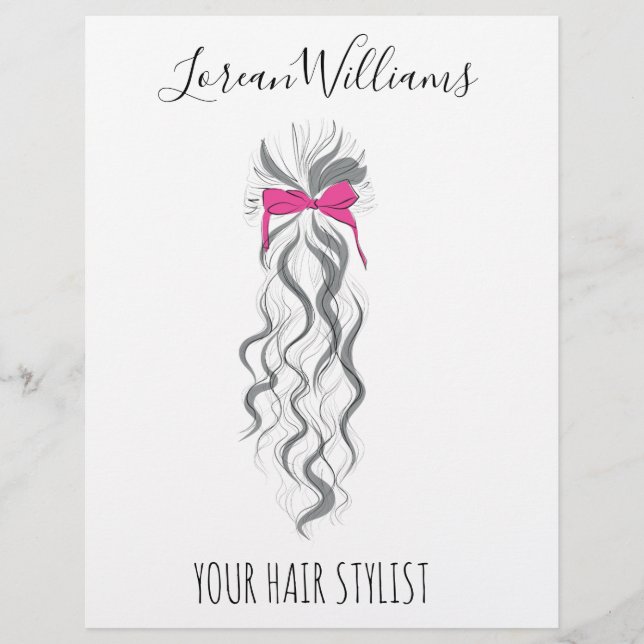 Cute Pink Bow Grey and White Braider Hair Styling  Flyer (Front)