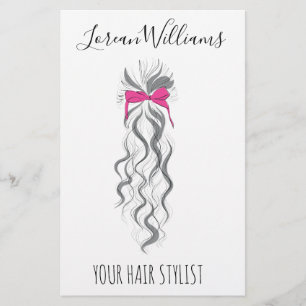 Cute Pink Bow Grey and White Braider Hair Styling  Flyer