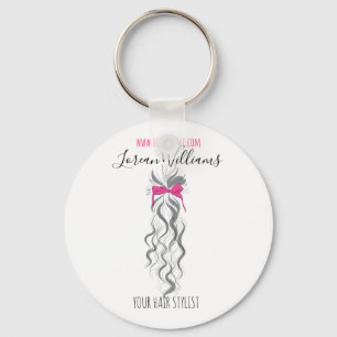 Cute Pink Bow Grey and White Braider Hair Styling Keychain