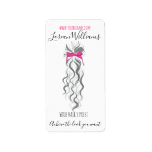 Cute Pink Bow Grey and White Braider Hair Styling Label