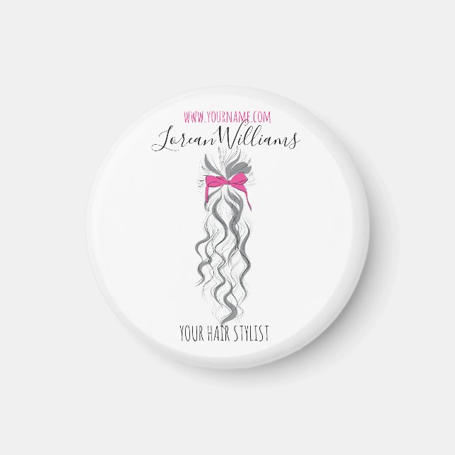 Cute Pink Bow Grey and White Braider Hair Styling  Magnet (Front)