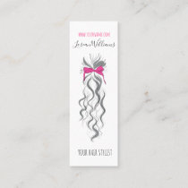 Cute Pink Bow Grey and White Braider Hair Styling  Mini Business Card
