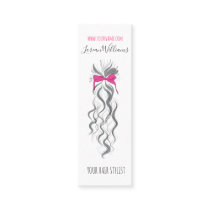 Cute Pink Bow Grey and White Braider Hair Styling  Mini Business Card