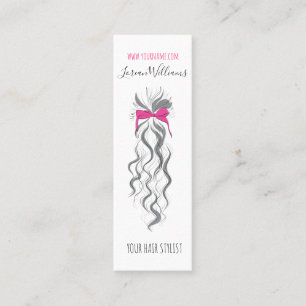 Cute Pink Bow Grey and White Braider Hair Styling Mini Business Card