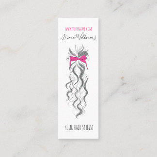 Cute Pink Bow Grey and White Braider Hair Styling Mini Business Card