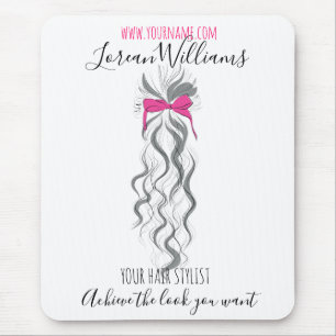 Cute Pink Bow Grey and White Braider Hair Styling Mouse Pad