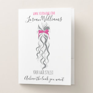 Cute Pink Bow Grey and White Braider Hair Styling Pocket Folder