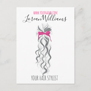 Cute Pink Bow Grey and White Braider Hair Styling Postcard