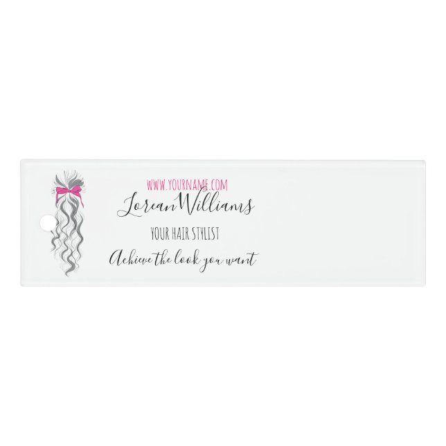 Cute Pink Bow Grey and White Braider Hair Styling  Ruler (Front)