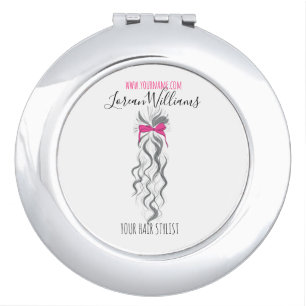 Cute Pink Bow Grey and White Braider Hair Styling Vanity Mirror