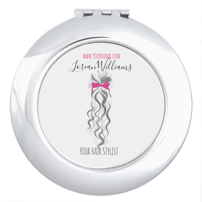 Cute Pink Bow Grey and White Braider Hair Styling  Vanity Mirror (Front)