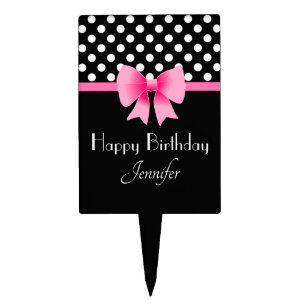 Cute Pink Bow Happy Birthday Brownie Cake Topper