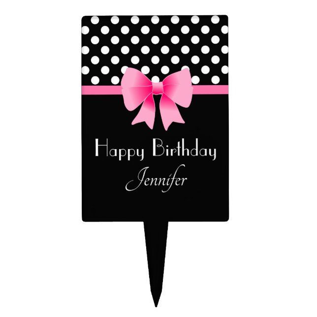 Cute Pink Bow Happy Birthday Brownie Cake Topper (Front)