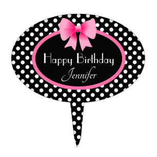 Cute Pink Bow Happy Birthday Cake Topper