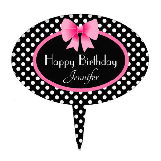 Cute Pink Bow Happy Birthday Cake Topper