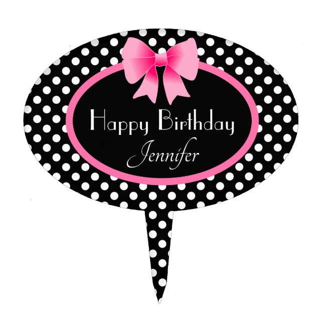 Cute Pink Bow Happy Birthday Cake Topper (Front)
