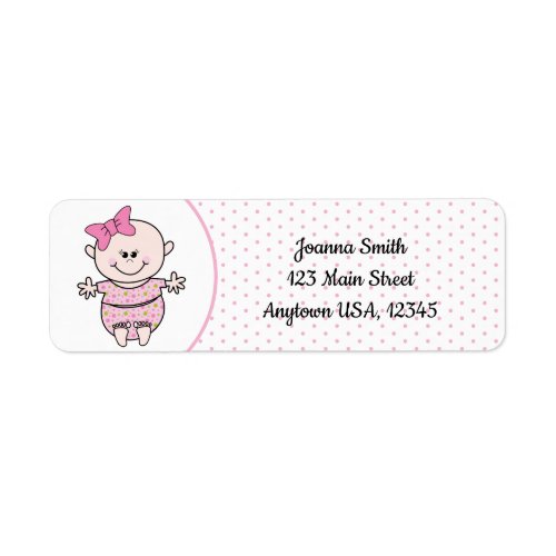 Cute Pink Bow Happy Girl Baby Label