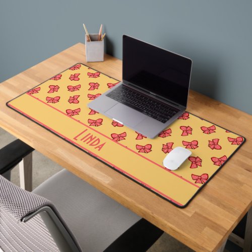 Cute pink bow knot pattern desk mat