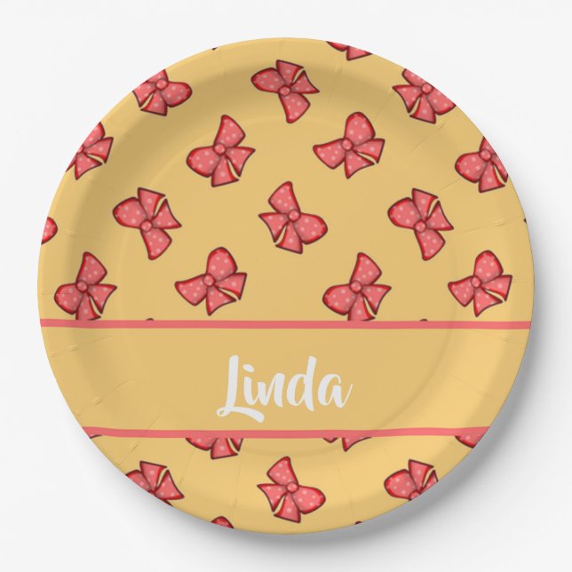 Cute pink bow knot pattern paper plates (Front)