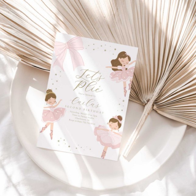 Cute Pink Bow Let's Plié Ballerina Birthday Invitation (Creator Uploaded)