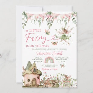 Cute Pink Bow Little Fairy Wildflowers Baby Shower Invitation