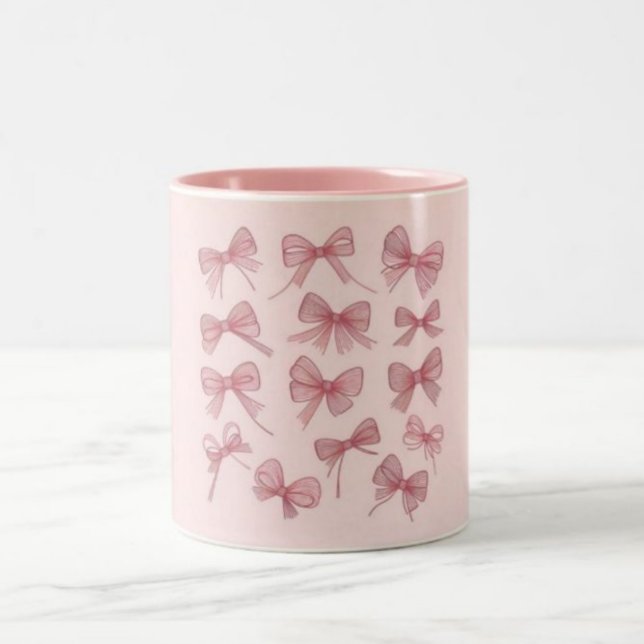 Cute Pink Bow Mug – Baby Pink with Fuchsia Pattern (Creator Uploaded)